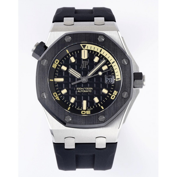 Royal Oak Offshore Diver 15720 Black Ceramic Bezel 1:1 Best Edition Black Dial on Black Rubber Strap ZF A4308