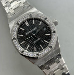 Royal Oak 37mm 15450 SS 1:1 Best Edition Diamonds Bezel Black Textured Dial on SS Bracelet APSF SA3120 Super Clone