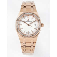 Royal Oak Ladies 34mm RG Case Diamonds Bezel White Dial 8F A5800