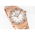 Royal Oak Ladies 34mm RG Case Diamonds Bezel White Dial 8F A5800