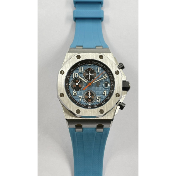 AP ROO Chronograph SS Case Blue/Num Dial Rubber Strap APF A4404 Mod