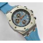 AP ROO Chronograph SS Case Blue/Num Dial Rubber Strap APF A4404 Mod