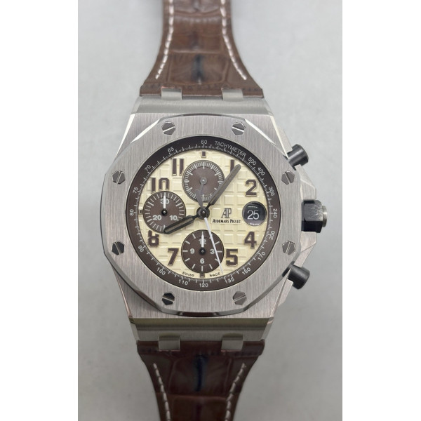 Royal Oak Offshore 42mm 2014 Safari SS Best Edition Cream Dial On Brown Leather Strap TKF A3126