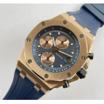 ROO Chronograph RG Case Blue Dial Rubber Strap APF A4404 Mod