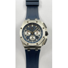 Royal Oak Offshore 26240 SS Bezel 1:1 Best Edition Blue/Silver Dial on Blue Rubber Strap APF A4401