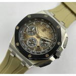 Royal Oak Offshore 26240 SS Black Ceramic Bezel 1:1 Best Edition Brown Dial on Brown Rubber Strap APF A4401