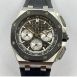 Royal Oak Offshore 26240 SS Black Ceramic Bezel 1:1 Best Edition Black/Silver Dial on Black Rubber Strap APF A4401