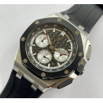 Royal Oak Offshore 26240 SS Black Ceramic Bezel 1:1 Best Edition Black/Silver Dial on Black Rubber Strap APF A4401