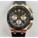 Royal Oak Offshore 26240 RG Black Ceramic Bezel 1:1 Best Edition Black/Silver Dial on Black Rubber Strap APF A4401