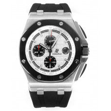 Royal Oak Offshore 44mm SS Black Ceramic Bezel 1:1 Best Edition White Dial on Rubber Strap JJF A3126