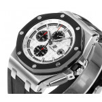 Royal Oak Offshore 44mm SS Black Ceramic Bezel 1:1 Best Edition White Dial on Rubber Strap JJF A3126