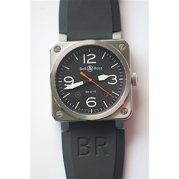 BR 03-92 SS Case Black Dial Orange Second Hand 42.5mm Rubber Strap MIYOTA 9015