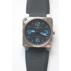 BR 03-92 SS Case Black Dial Blue Num 42.5mm Rubber Strap MIYOTA 9015