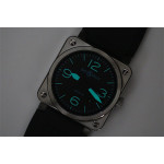 BR 03-92 SS Case Black Dial Blue Num 42.5mm Rubber Strap MIYOTA 9015