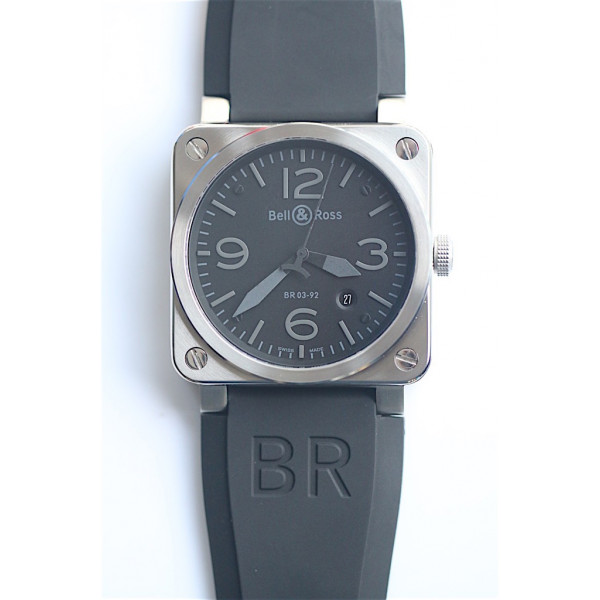 BR 03-92 SS Case Black Dial Grey Num 42.5mm Rubber Strap MIYOTA 9015