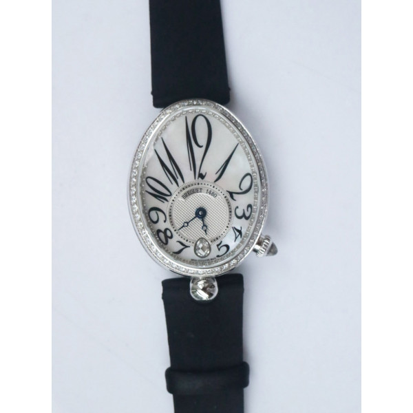 Reine de Naples 8918BB SS 1:1 Best Edition White MOP Dial Diamonds Bezel Black Fabric Strap A537 ZF