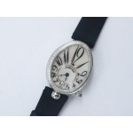 Reine de Naples 8918BB SS 1:1 Best Edition White MOP Dial Diamonds Bezel Black Fabric Strap A537 ZF