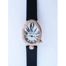 Reine de Naples 8928BB 33mm RG 1:1 Best Edition White MOP Dial Numeral Markers Diamonds Bezel on Black Fabric Strap A537 ZF