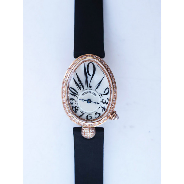 Reine de Naples 8928BB 33mm RG 1:1 Best Edition White MOP Dial Numeral Markers Diamonds Bezel on Black Fabric Strap A537 ZF