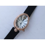 Reine de Naples 8928BB 33mm RG 1:1 Best Edition White MOP Dial Roman Markers Diamonds Bezel on Black Fabric Strap A537 ZF