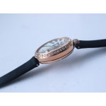 Reine de Naples 8928BB 33mm RG 1:1 Best Edition White MOP Dial Roman Markers Diamonds Bezel on Black Fabric Strap A537 ZF