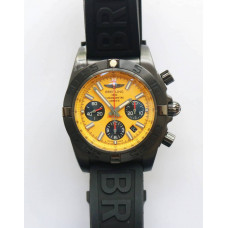 Chronomat 44mm Blacksteel 1:1 Special Edition Yellow Dial Black Rubber Strap A7750 GF