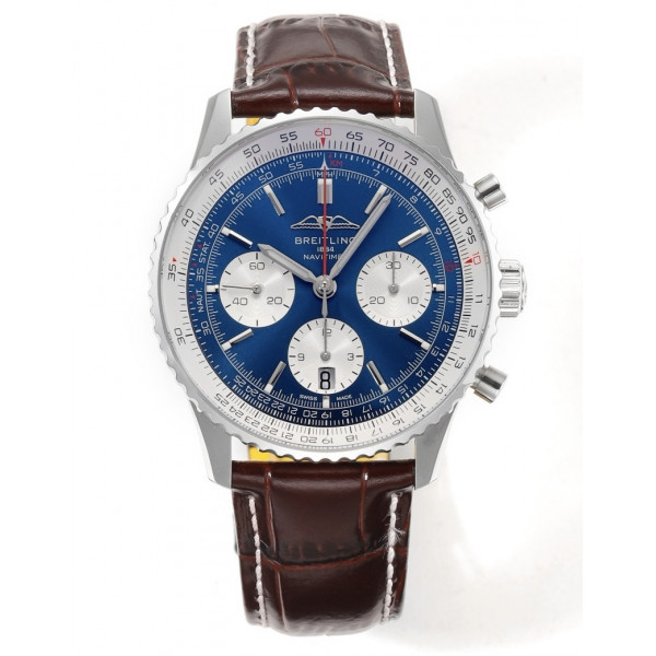 Navitimer B01 Chrono 43mm SS Blue/White Dial Leather Strap BLS A7750