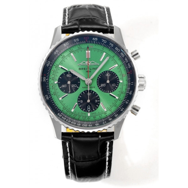 Navitimer B01 Chrono 43mm SS Green Dial Leather Strap BLS A7750