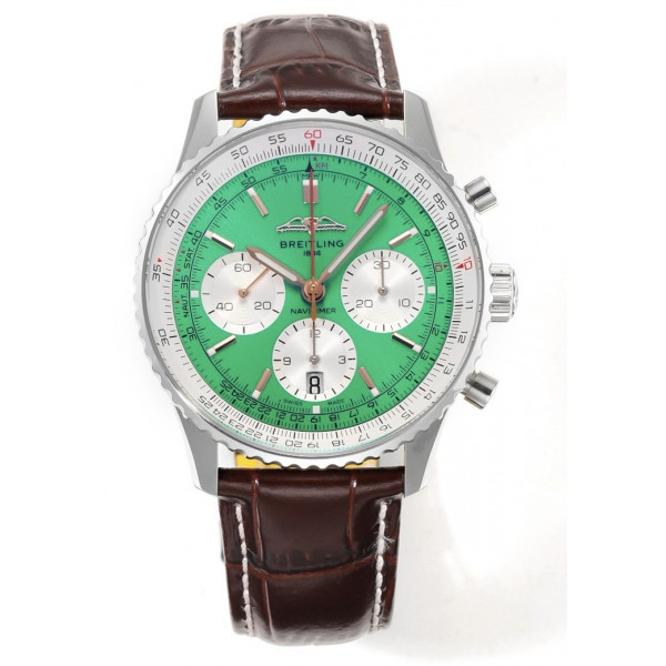 Navitimer B01 Chrono 43mm SS Light Green Dial Leather Strap BLS A7750