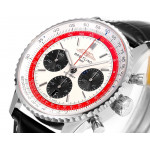 Navitimer B01 Chrono 43mm SS White/Red Dial Leather Strap BLS A7750