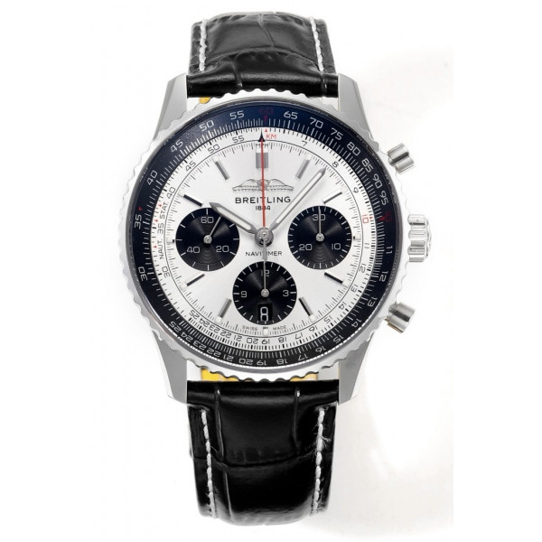 Navitimer B01 Chrono 43mm SS Silver Dial Leather Strap BLS A7750