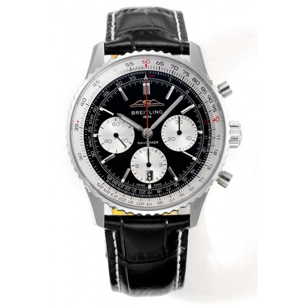 Navitimer B01 Chrono 43mm SS Black Dial Leather Strap BLS A7750