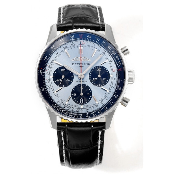 Navitimer B01 Chrono 43mm SS Ice Blue Dial Leather Strap BLS A7750