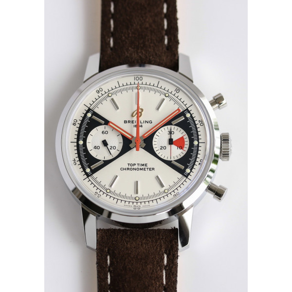 Top Time Chrono SS 1:1 Best Edition White Dial Brown Leather Strap BLS A7750