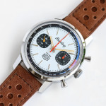 Top Time Dues Chrono SS/LE White Dial Stick Marker Leather Strap BLS A7750