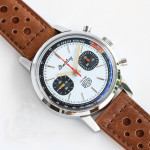 Top Time Dues Chrono SS/LE White Dial Stick Marker Leather Strap BLS A7750