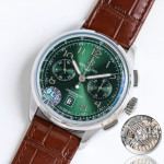 Premier B01 Chronograph 42mm SS Green Number Dial Leather Strap BLS A7750