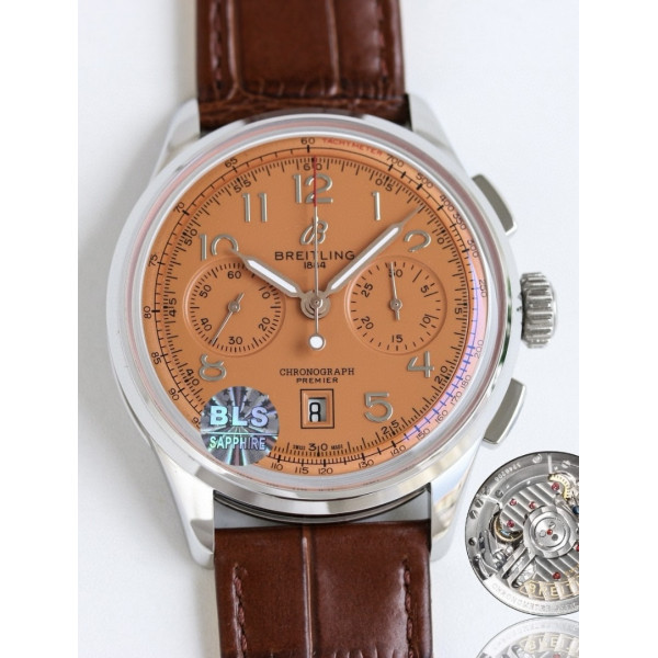 Premier B01 Chronograph 42mm SS Brown Number Dial Leather Strap BLS A7750