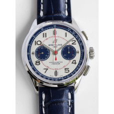 Premier B01 Chronograph 42mm SS White/Blue Dial Leather Strap GF V2 Asia 7750