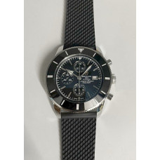 SuperOcean Heritage ii 46mm Chronograph SS Black Dial Black Ceramic Bezel Black Rubber Strap A7750