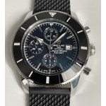 SuperOcean Heritage ii 46mm Chronograph SS Black Dial Black Ceramic Bezel Black Rubber Strap A7750