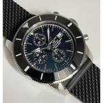 SuperOcean Heritage ii 46mm Chronograph SS Black Dial Black Ceramic Bezel Black Rubber Strap A7750