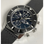 SuperOcean Heritage ii 46mm Chronograph SS Black Dial Black Ceramic Bezel Black Rubber Strap A7750