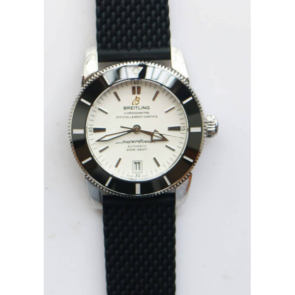 SuperOcean Heritage ii 42mm SS 1:1 Best Edition White Dial Black Bezel Black Rubber Strap A2824 OMF