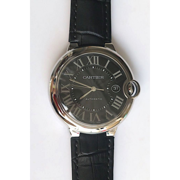 Balon Bleu Cartier 42mm SS Black Dial Roman Leather A2824