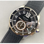 Calibre de Cartier RG/SS Case Black Dial Rubber Strap Asian 1904