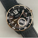 Calibre de Cartier RG/PVD Case Black Dial Rubber Strap Asian 1904