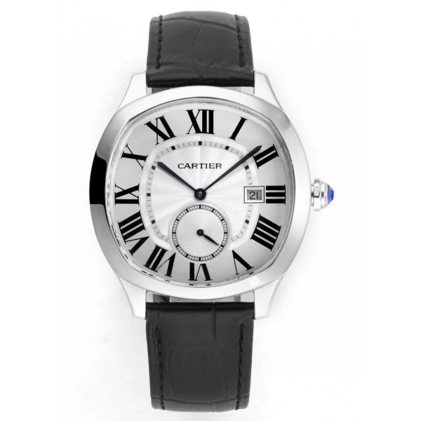 Drive De Cartier SS Case White Dial Leather Strap TWF A23J Mod