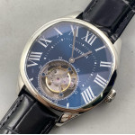 Drive De Cartier Flying Tourbillon SS Best Edition Blue Dial Leather Strap RMS