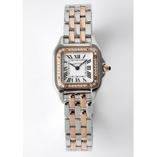 Panthère 1:1 Best Edition RG/SS White Dial Diamonds Bezel on RG/SS Bracelet BVF Ronda Quartz